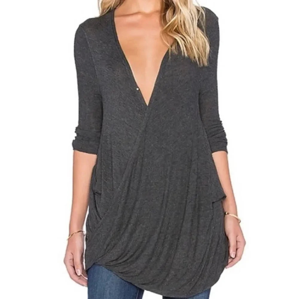 We The Free | Miss Rose Surplice Wrap Top Long Sleeve Snap V Neck
